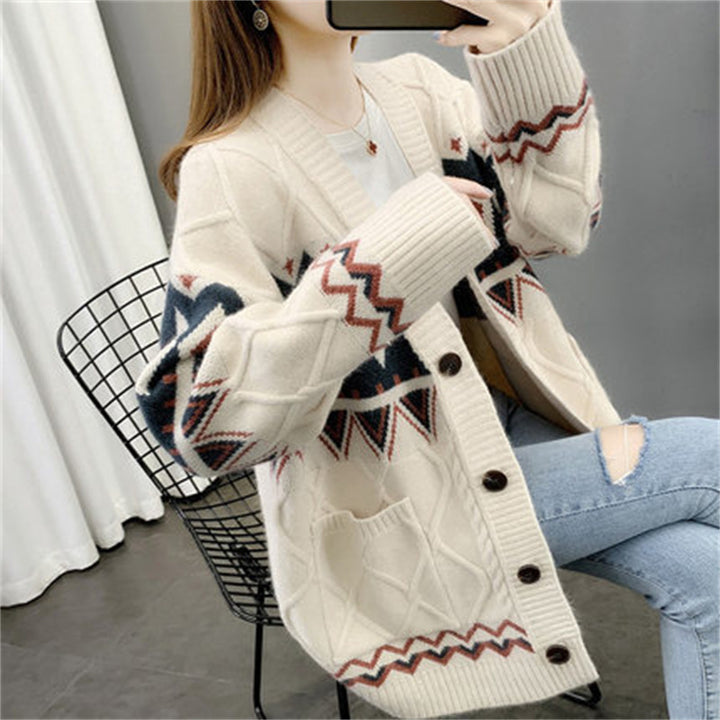 Damen Grobstrick-Cardigan mit modernem Muster und praktischen Taschen Drune