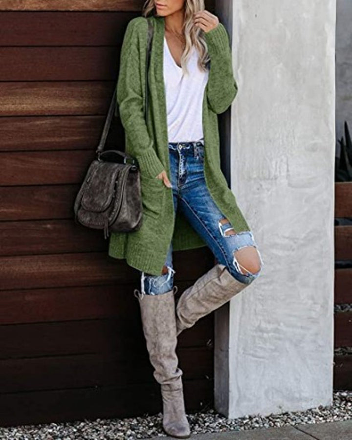 Damen Langer Strickcardigan mit lässigen Taschen und modernem Design Drune