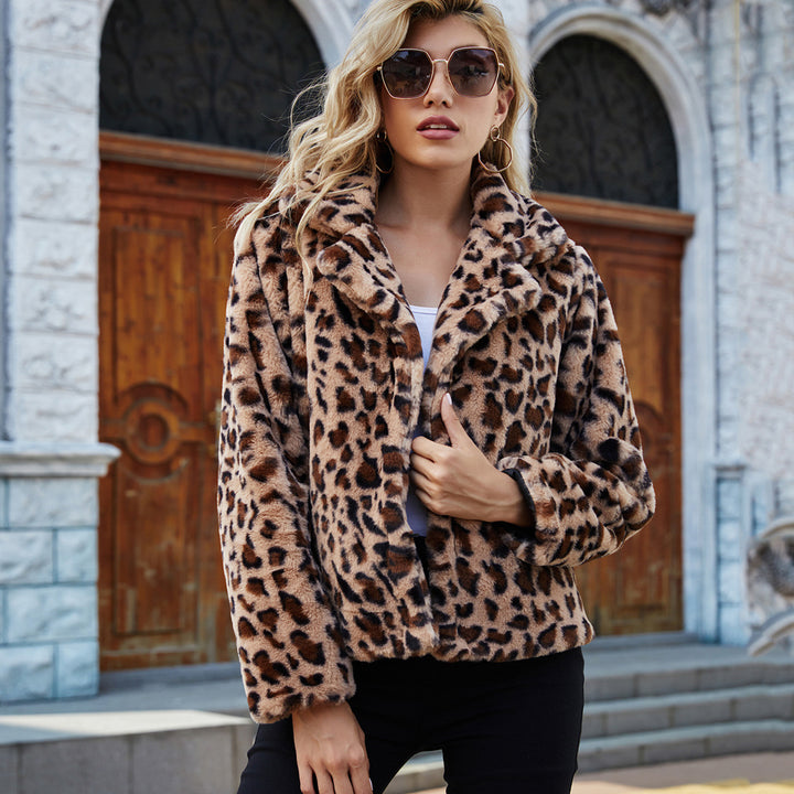 Damen Kuschelige Kunstpelzjacke mit Leo-Muster Drune