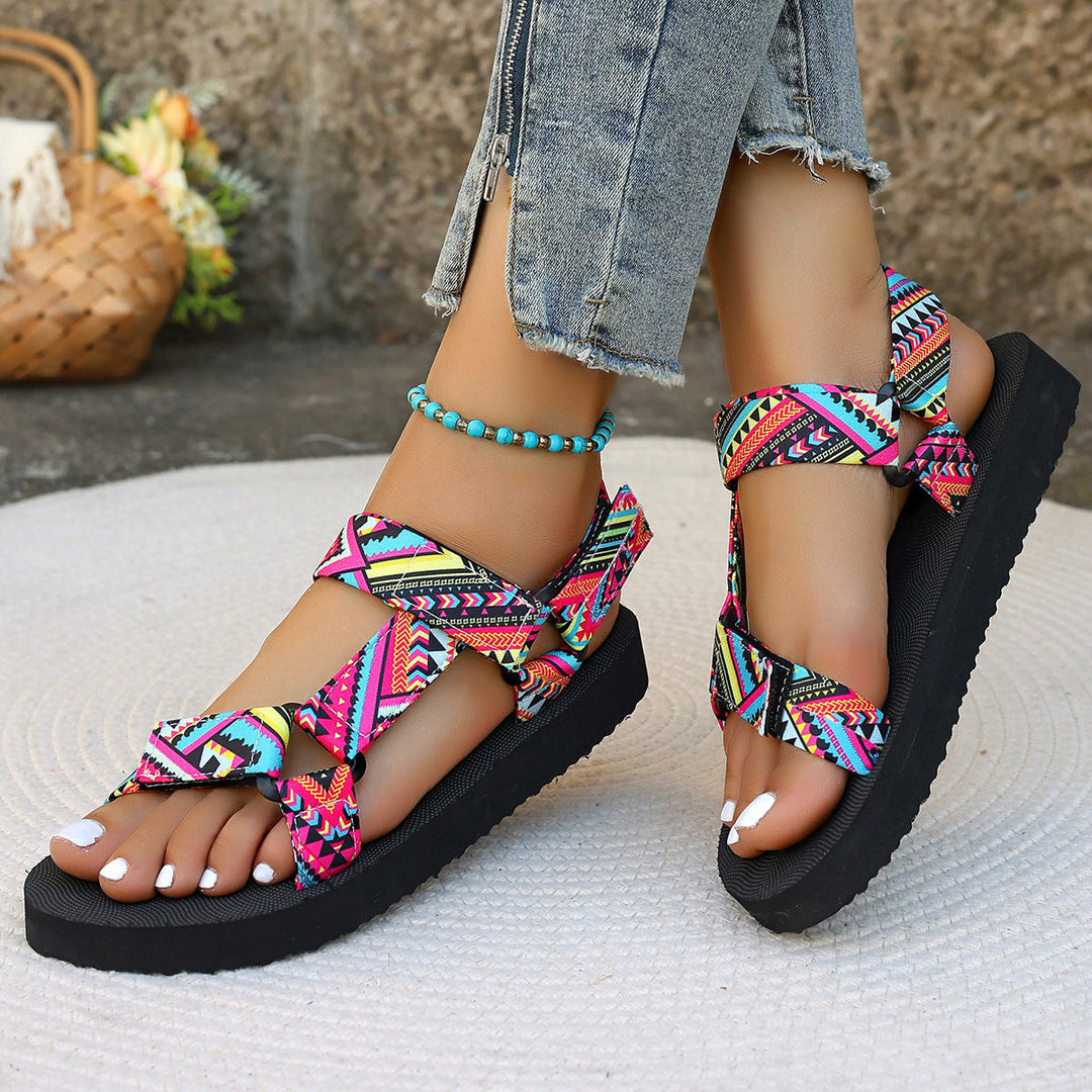 Damen Sommerliche Sport-Sandalen mit bunten Riemen und rutschfester Sohle Drune