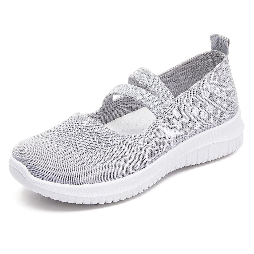 Damen nan gestrickter Slip-On Mary-Jane-Sneaker mit elastischen Riemen, gepolstertem Komfortfußbett und flexibler EVA-Laufsohle Drune