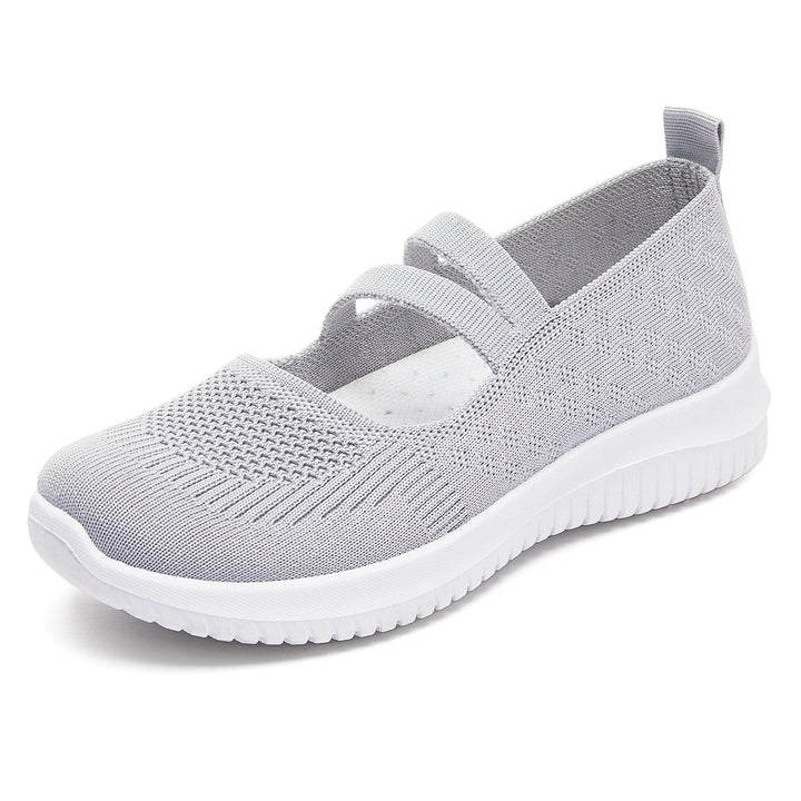 Damen nan gestrickter Slip-On Mary-Jane-Sneaker mit elastischen Riemen, gepolstertem Komfortfußbett und flexibler EVA-Laufsohle Drune
