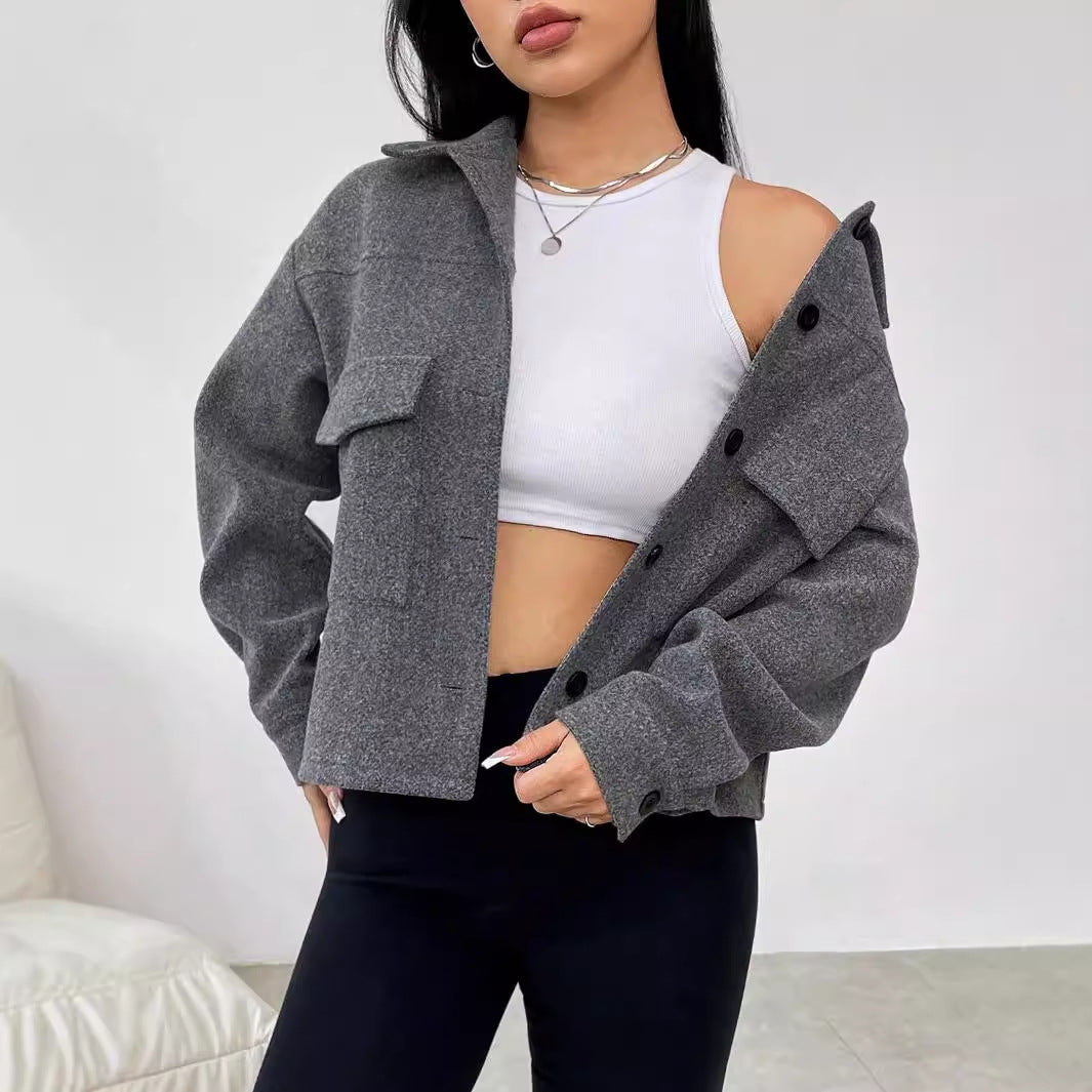 Damen lässige Oversized Jacke mit praktischen Taschen und Button-Down-Verschluss Drune