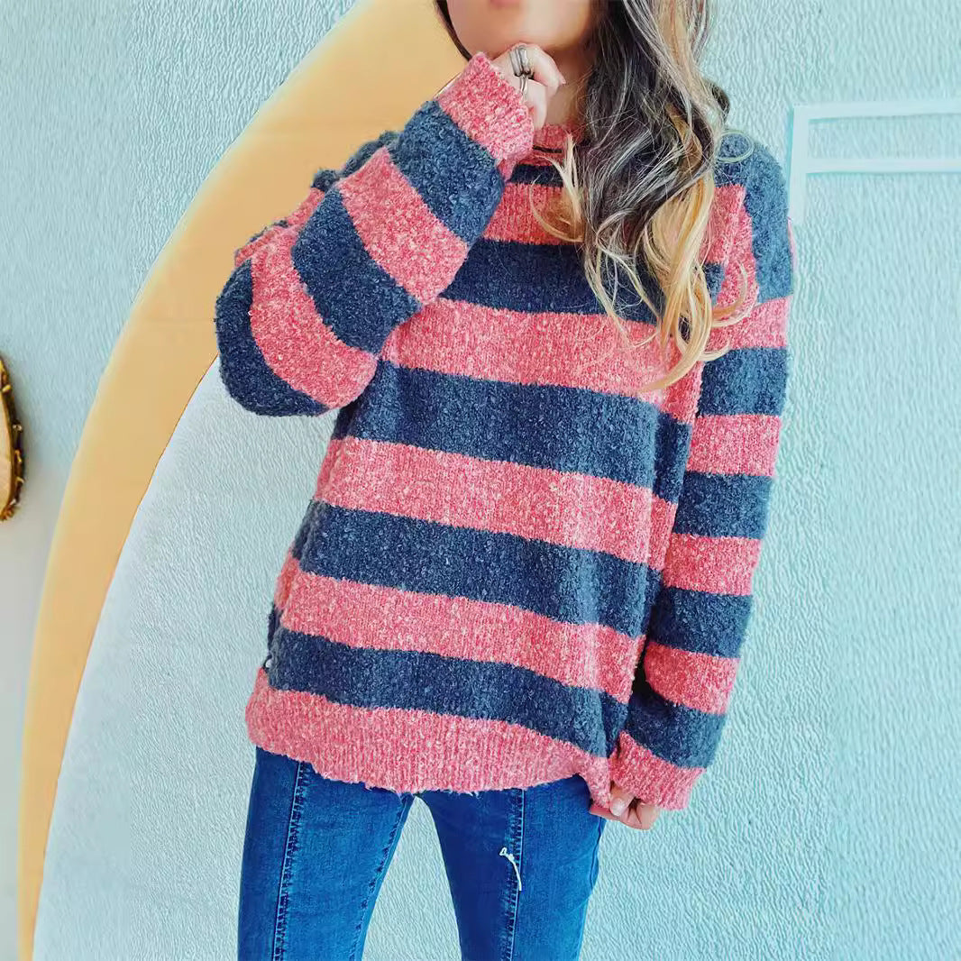 Damen gemütlicher gestreifter Sweater mit weichem Material und lässigem Schnitt Drune