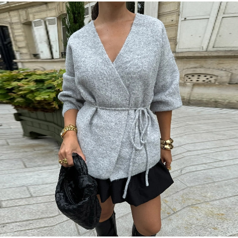 Damen modische Wickeljacke aus weichem Strick Drune