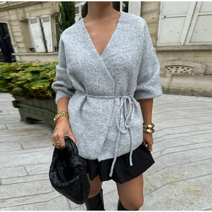 Damen modische Wickeljacke aus weichem Strick Drune