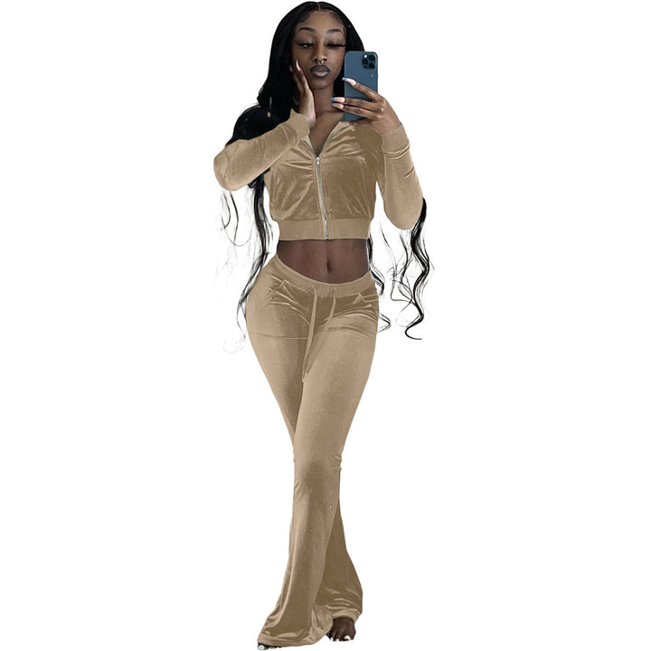 Damen Velours Tracksuit mit Zip-Front und weit geschnittener Hose Drune