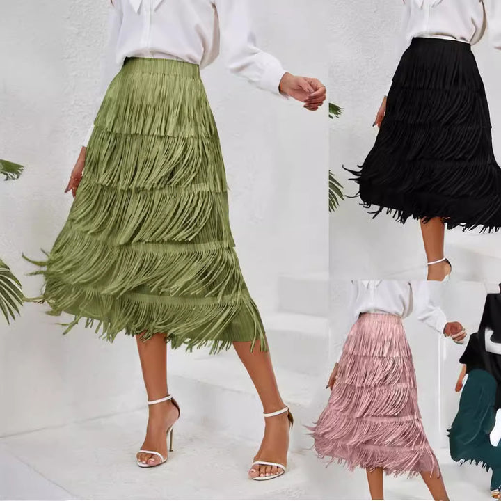 Damen Rock mit fransigem Design und schwingenden Lagen Drune