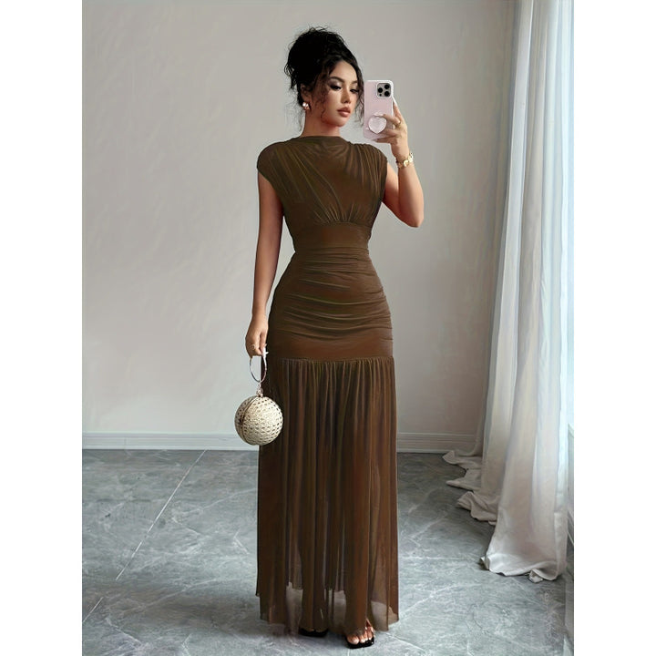 Damen Elegantes Maxikleid mit raffiniertem Drapée und transparentem Rock Drune