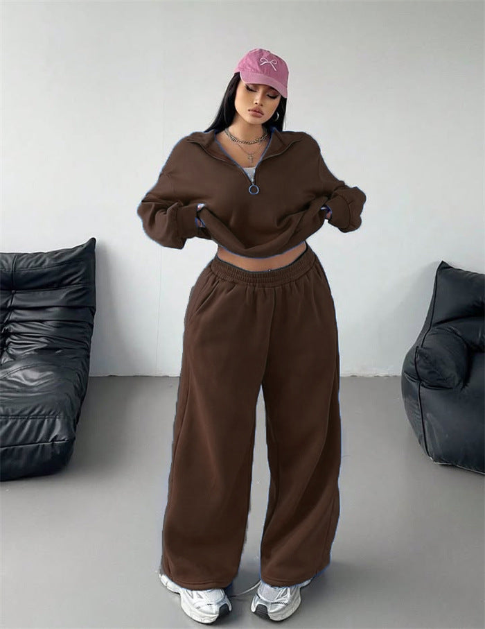 Damen Sportliches und lässiges Fleece-Set mit halbem Reißverschluss Drune