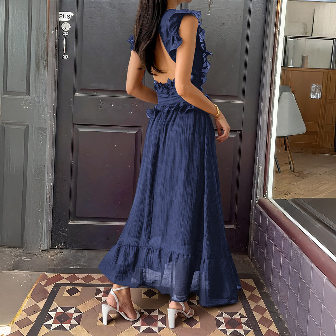 Damen Elegantes Wickelkleid mit Rüschendetails und taillierter Silhouette Drune