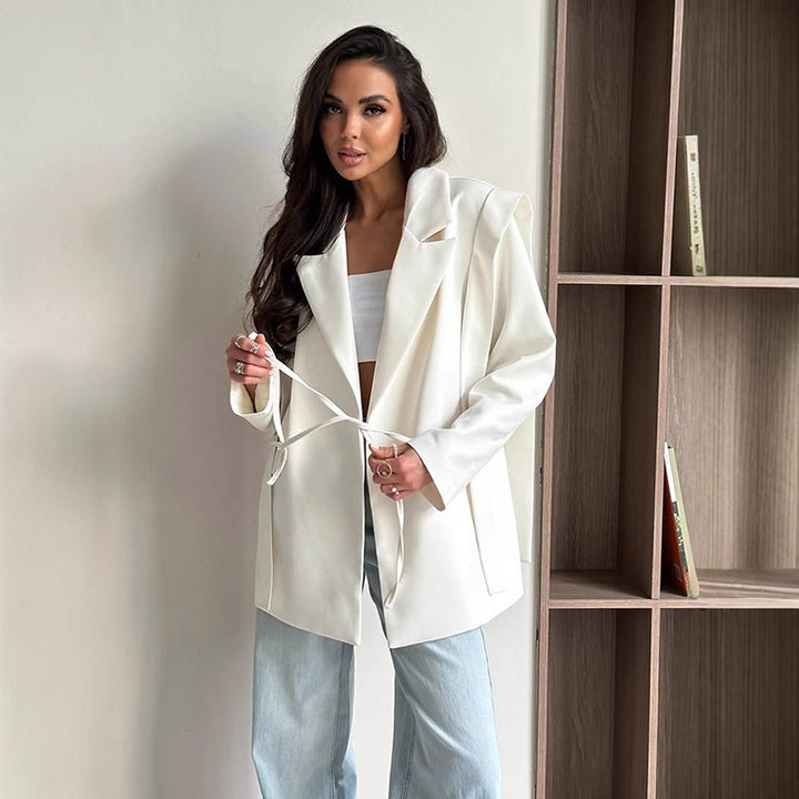 Damen Oversized Blazerjacke mit Taillenknoten Drune
