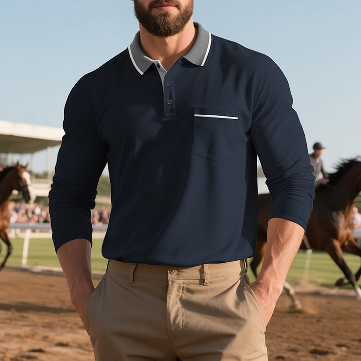 Herren Langarm-Polohemd mit modischem Kragen und praktischer Brusttasche Drune
