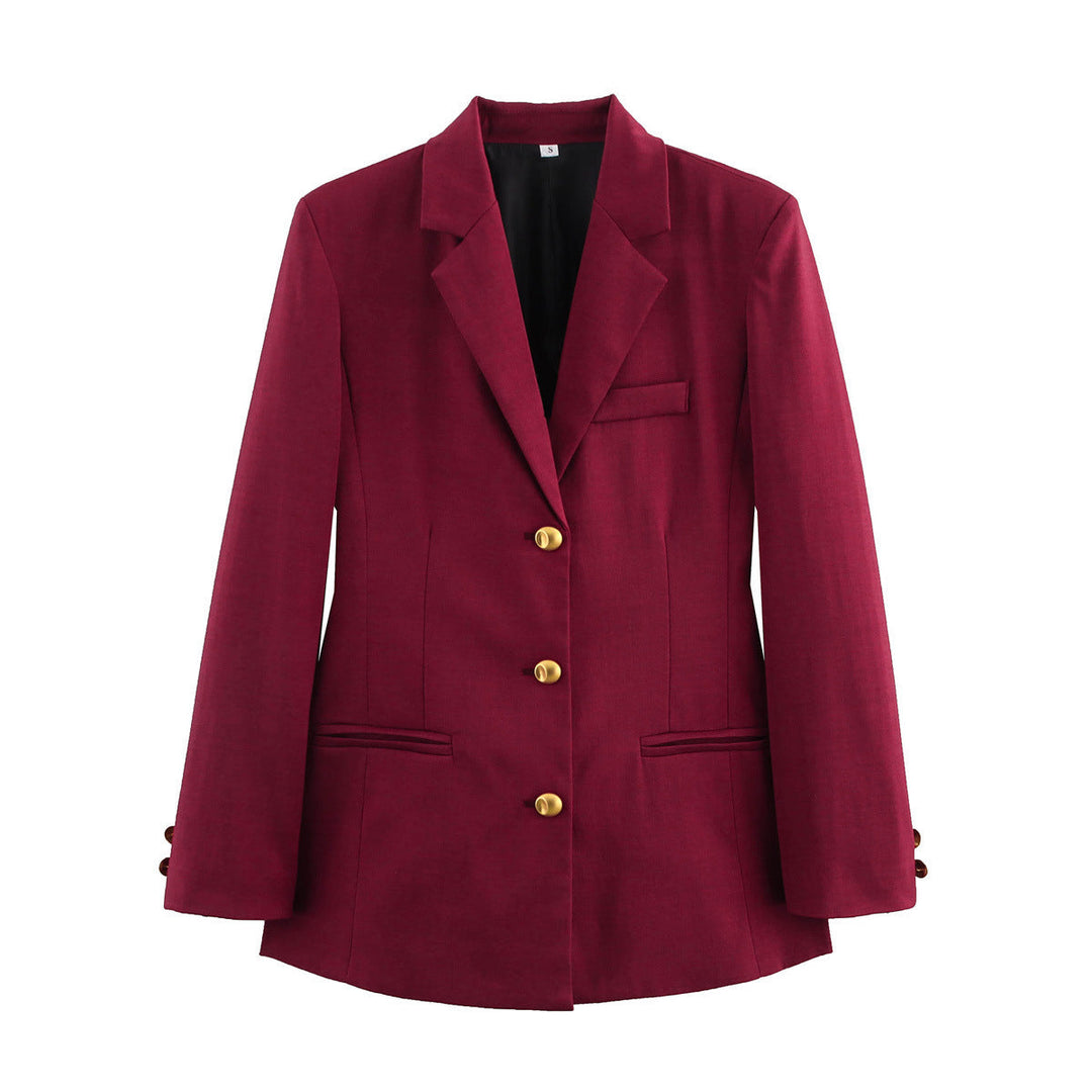 Damen karierten Blazer mit goldenen Knöpfen und praktischen Taschen Drune
