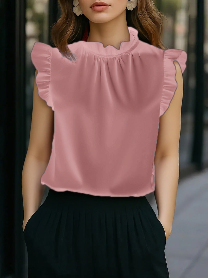 Damen elegante Bluse mit Rüschendetails und modernem Stehkragen Drune