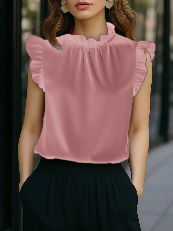 Damen elegante Bluse mit Rüschendetails und modernem Stehkragen Drune