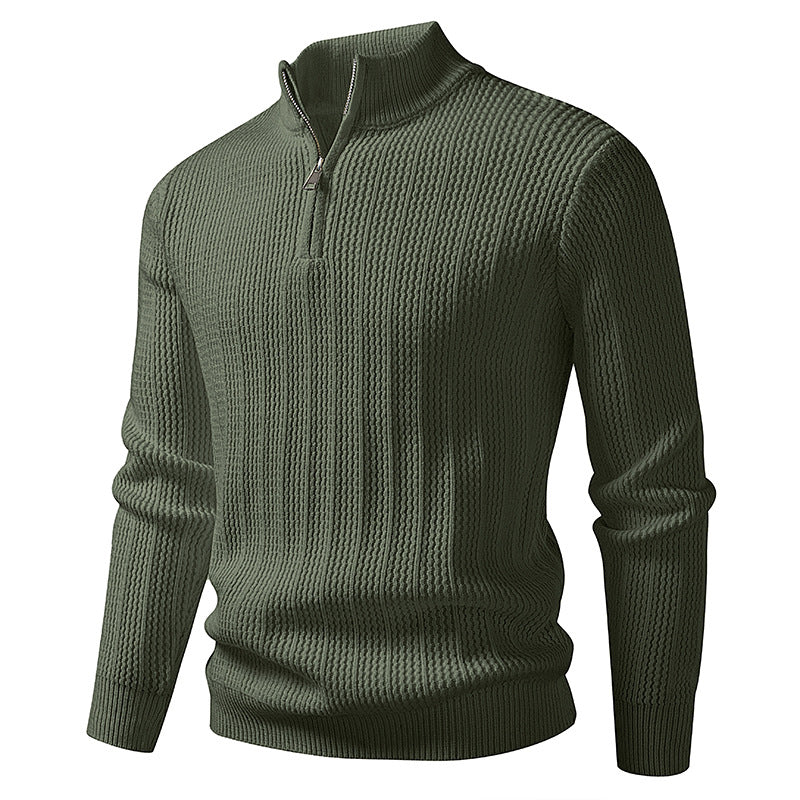 Herren nan feinstrukturierter Halbzip-Pullover mit Stehkragen, geripptem Strukturstrick und schmaler Passform Drune