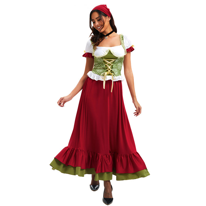 Damen nan traditionelles Dirndl Trachtenkleid Ensemble mit verstellbarem Corsagenmieder und langem Stufenrock Drune