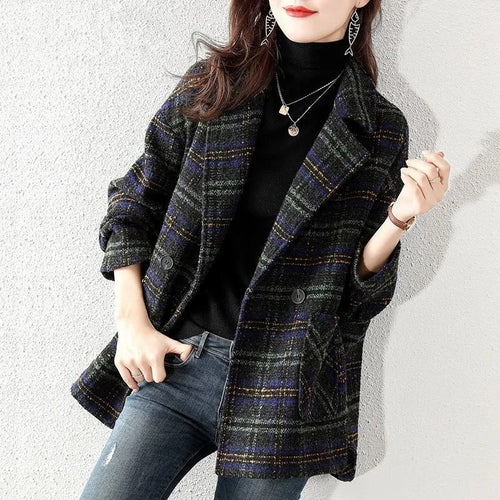 Damen Klassische Karojacke im modischen Oversized-Stil Drune