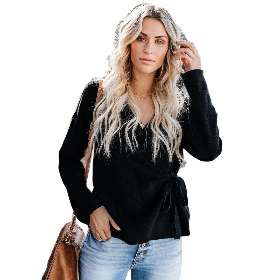 Damen Wickelpullover mit eleganter Schleife und V-Ausschnitt Drune