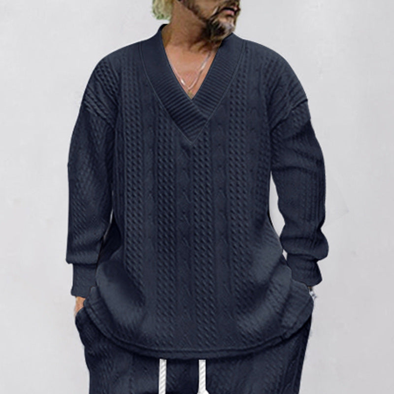 Herren lässiger Strickpullover mit V-Ausschnitt und strukturiertem Design Drune
