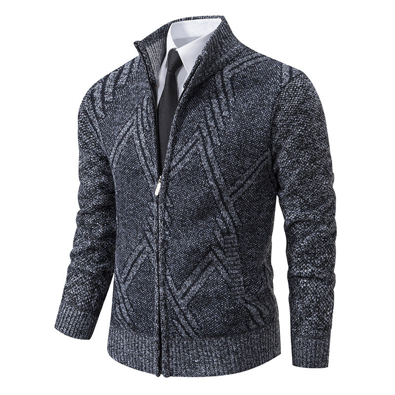Herren elegante Strickjacke mit strukturiertem Zopfmuster und hochschließendem Kragen Drune