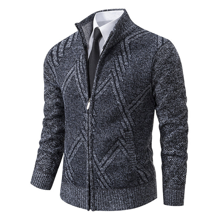 Herren elegante Strickjacke mit strukturiertem Zopfmuster und hochschließendem Kragen Drune