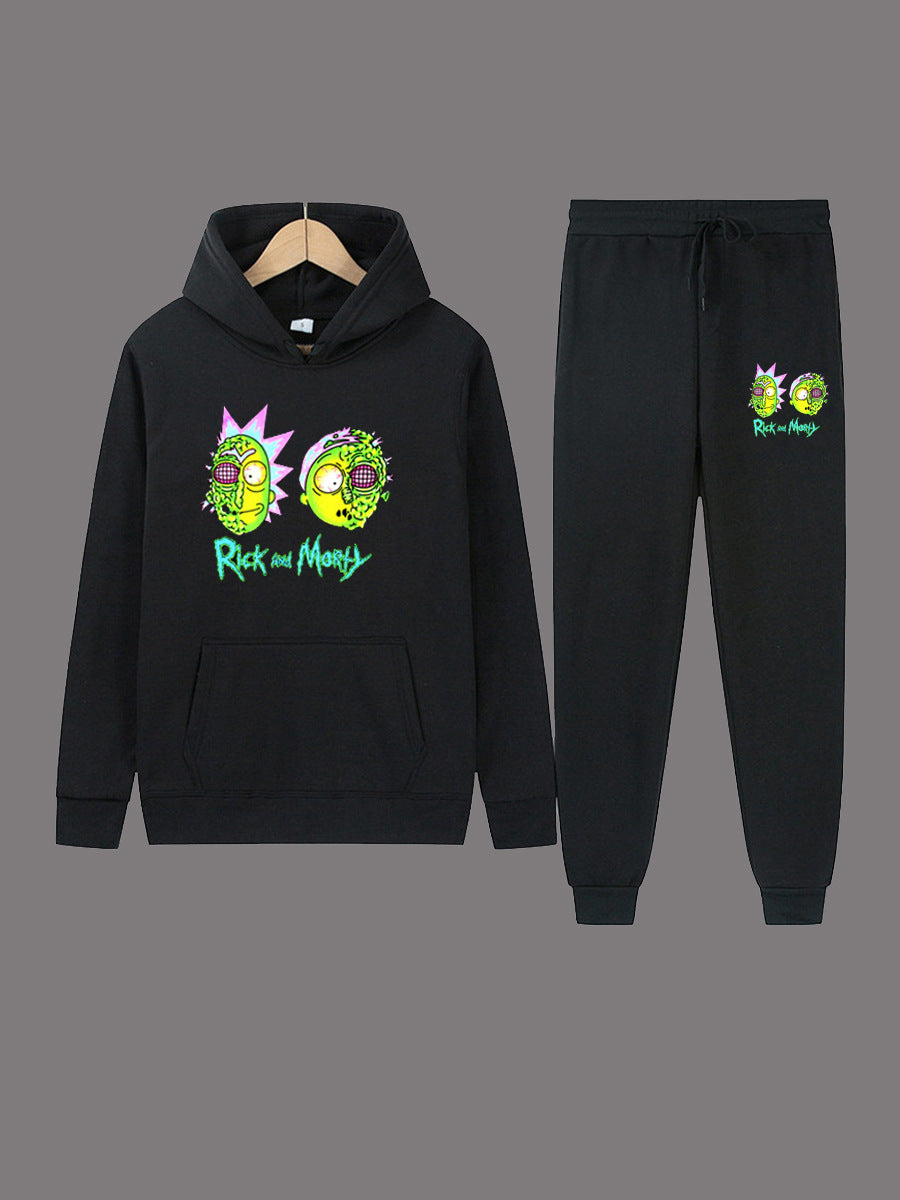 Damen Freizeit Hoodie und Jogginghose Set mit stylischem Cartoon-Druck Drune