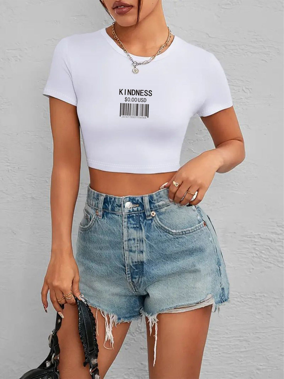 Damen Crop-T-Shirt mit auffälligem Statement-Print Drune 1777452337