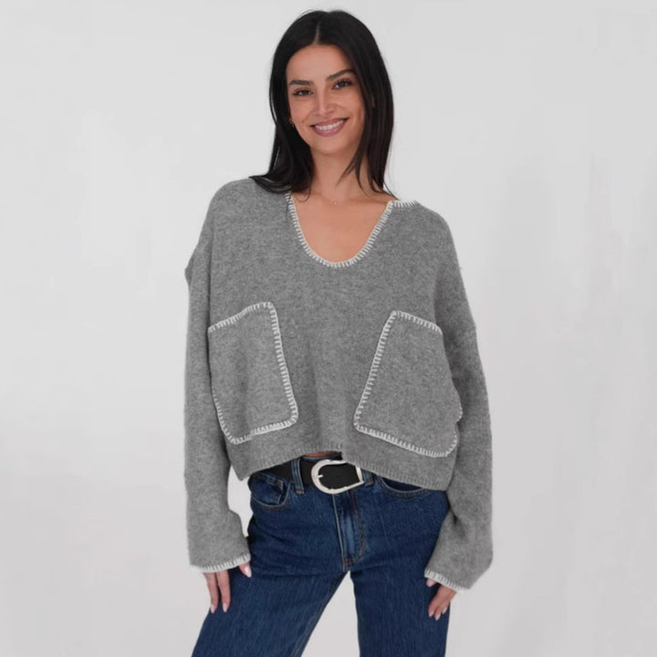 Damen lässiger Pullover mit strukturiertem Design und praktischen großen Taschen Drune