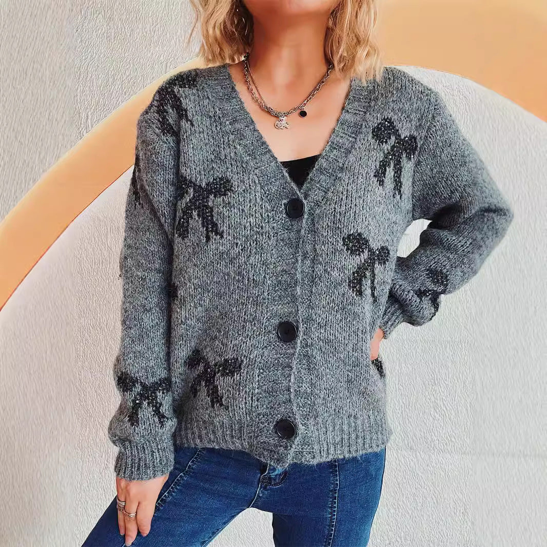 Damen lässige Strickjacke mit modernem Karomuster und hochwertigen Knopfdetails Drune