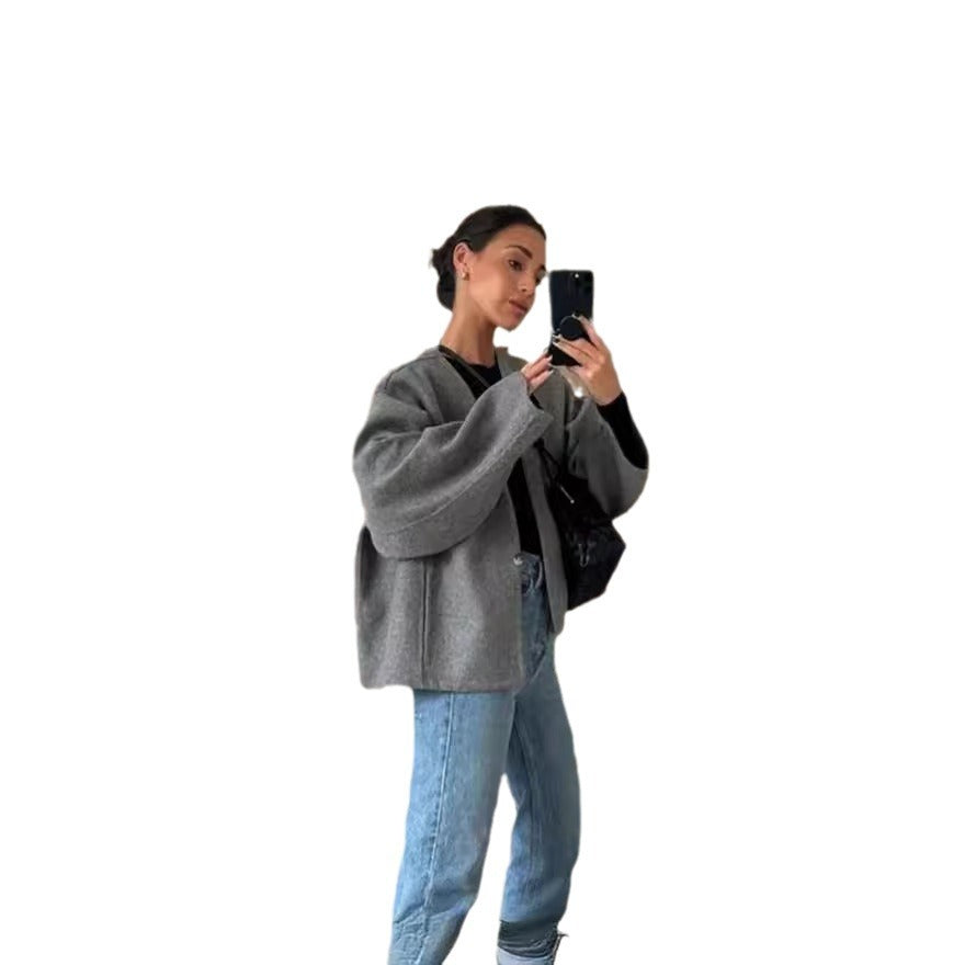 Damen oversized Wolljacke mit elegantem Schnitt und lässigem Look Drune
