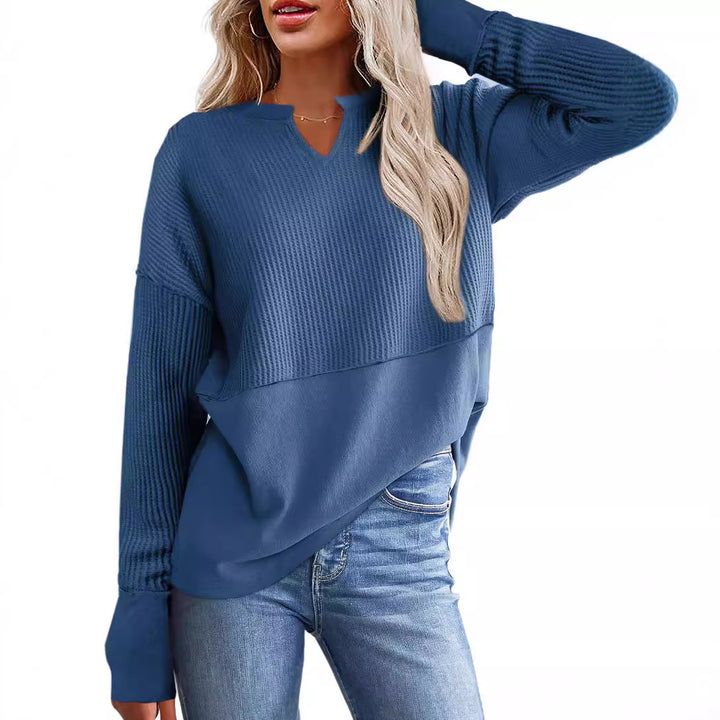Damen lässiger Knit-Pullover mit V-Ausschnitt und Struktur Drune