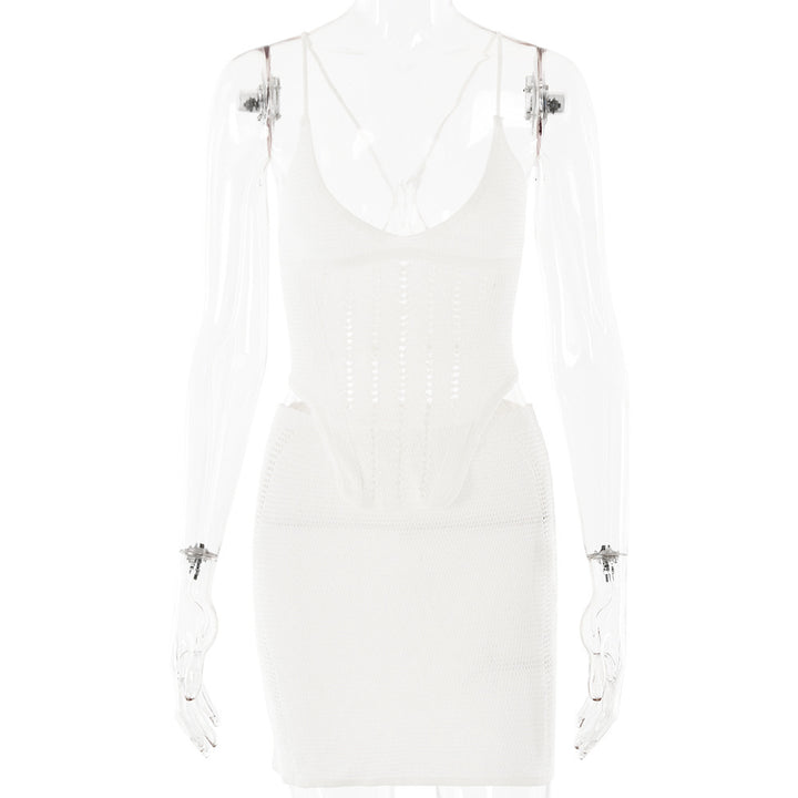 Damen Häkelkleid mit tiefem V-Ausschnitt und raffinierten Rüschendetails Drune
