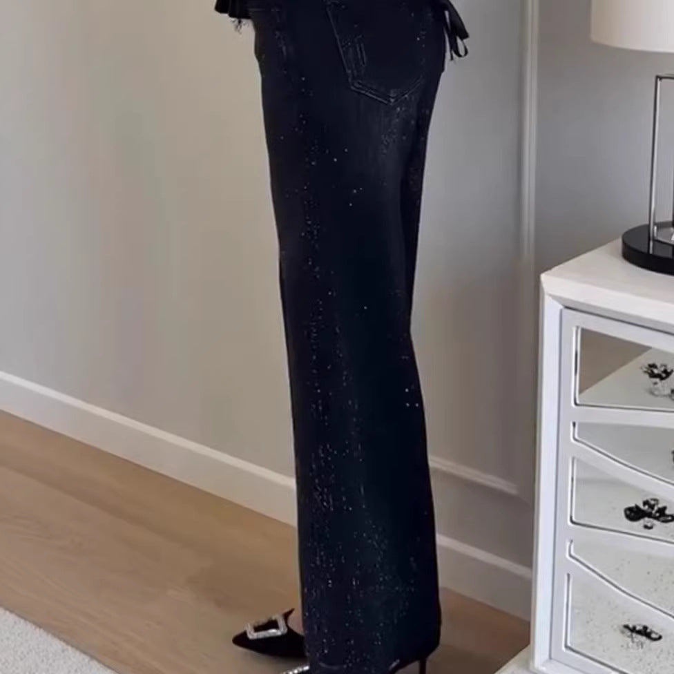 Damen Glitzernde weit geschnittene Jeans mit eleganter Texture Drune