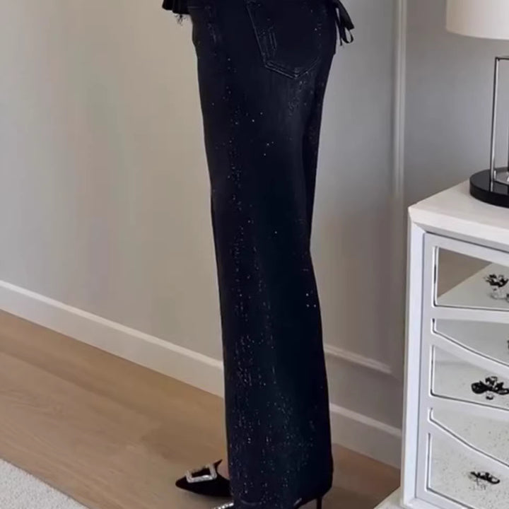 Damen Glitzernde weit geschnittene Jeans mit eleganter Texture Drune