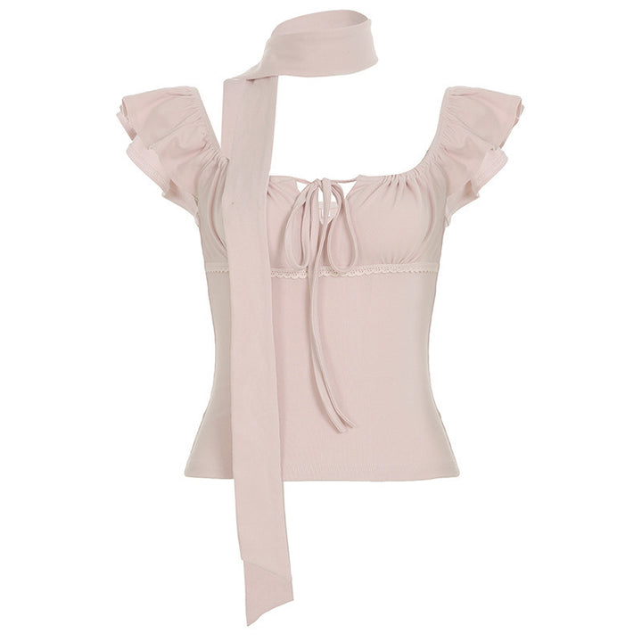 Damen elegantes Oberteil mit verspieltem Schlangendesign und bunten Rüschendetails Drune