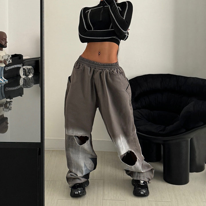 Damen Freizeit-Hose mit lässigem Oversized-Schnitt und modischen Rissdetails Drune