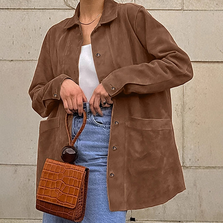 Damen Modischer Wildlederblazer mit praktischen Taschen Drune