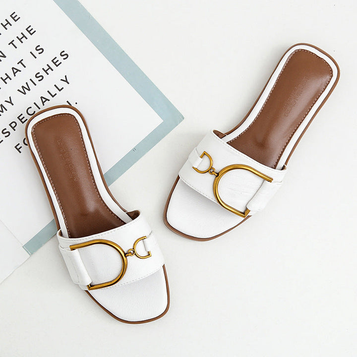 Damen Elegante Slides mit luxuriösem goldenen Akzent und bequemem Fußbett Drune