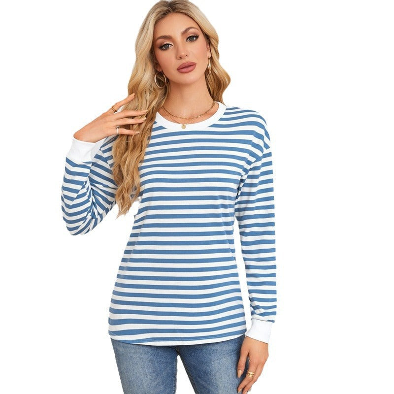Damen gestreiftes Langarmshirt mit Rundhalsausschnitt Drune
