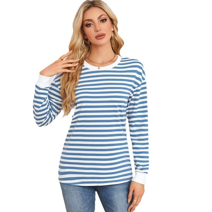 Damen gestreiftes Langarmshirt mit Rundhalsausschnitt Drune