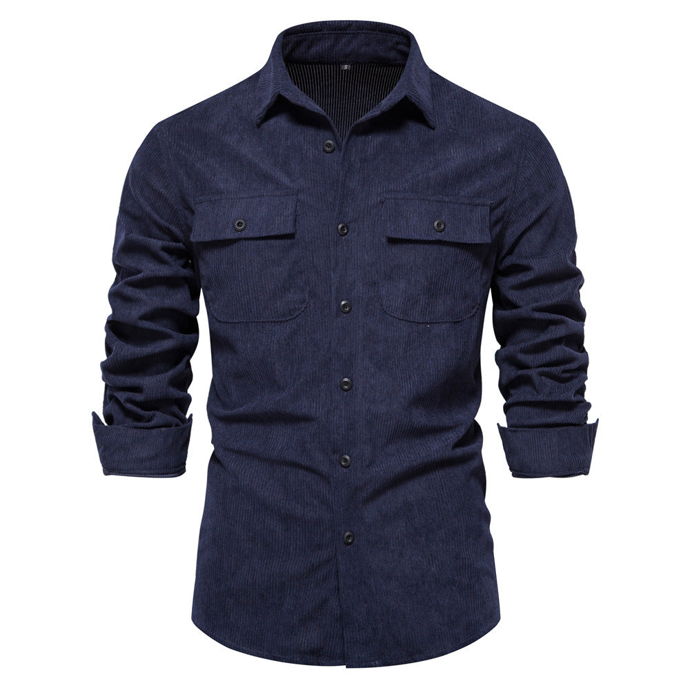 Herren nan feines Cord-Übershirt mit Brustpatten, durchgehender Knopfleiste und körpernaher Silhouette Drune