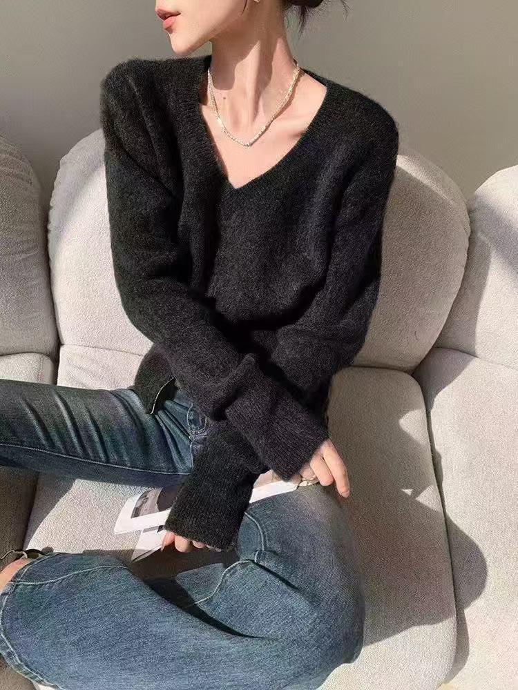 Damen modischer Strickcardigan mit V-Ausschnitt und praktischen Reißverschlüssen Drune