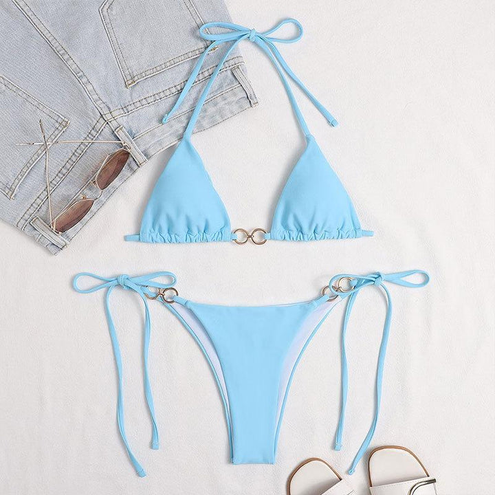 Damen Triangel-Bikini-Set mit raffinierten Rüschendetails und goldenen Akzenten Drune