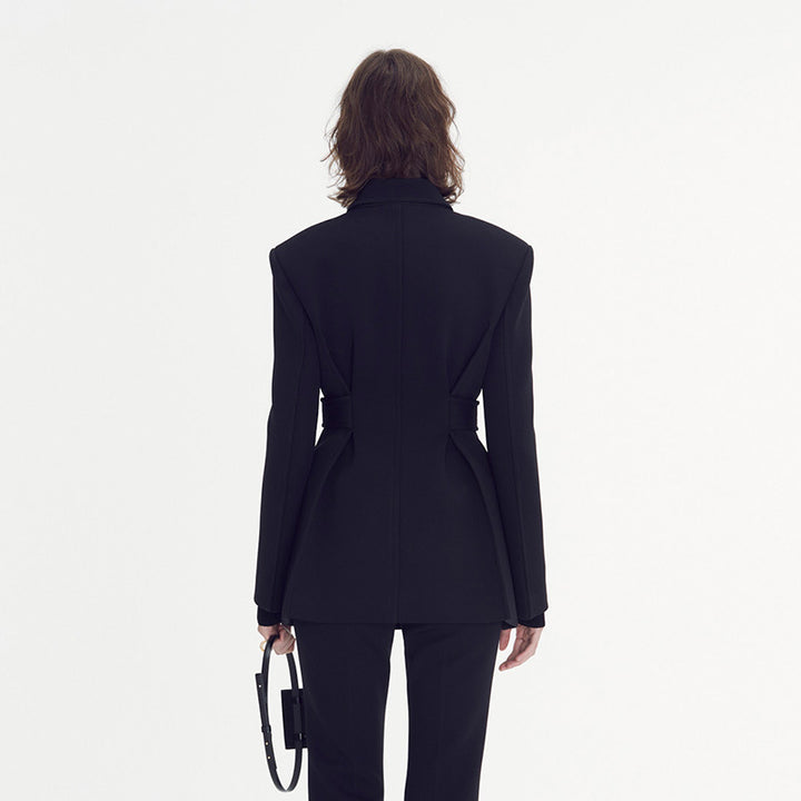 Damen eleganter und taillierter Blazer mit doppelter Knopfreihe Drune