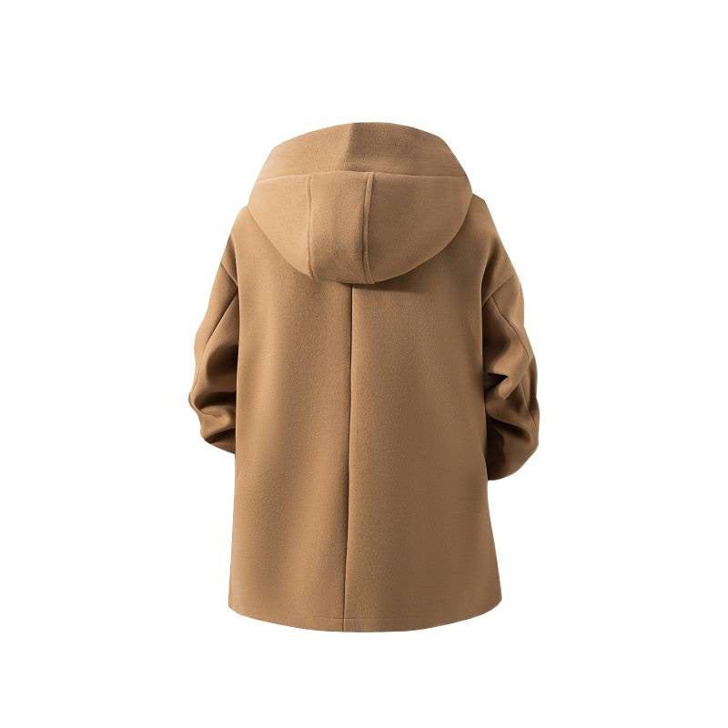 Herren nan Kapuzen-Mantel aus Wollmix mit Oversize-Schnitt und verdeckter Druckknopfleiste Drune