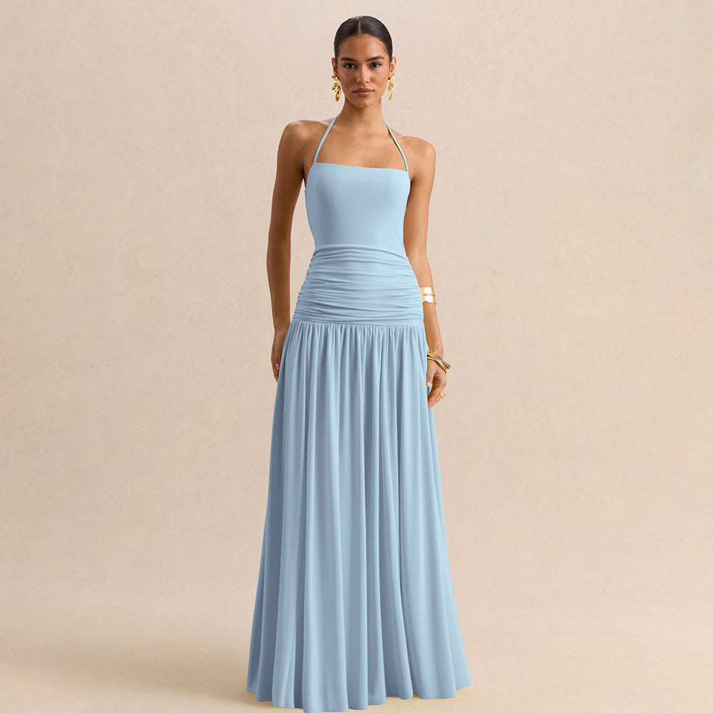 Damen Maxikleid mit Raffungen und schulterfreiem Design Drune
