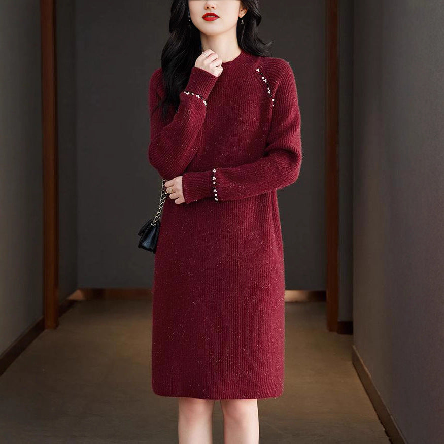 Damen Strickkleid mit elegantem Perlenakzent Drune