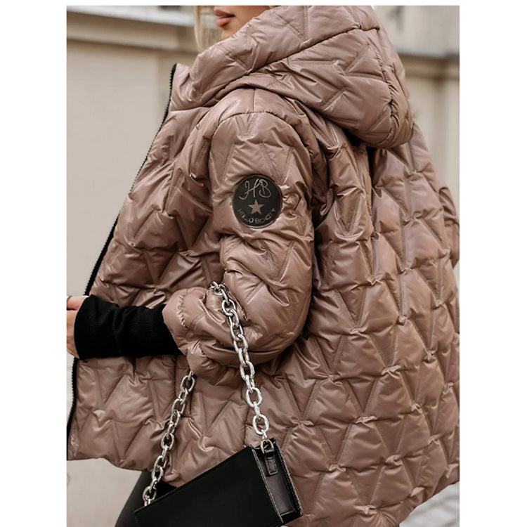 Damen nan kurze gesteppte Wattierte Steppjacke mit Hochkragen Wet-Look und Rippbündchen Drune